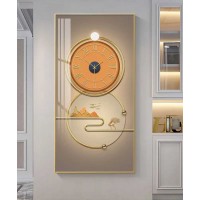 Crystal Orange Gold Clock Painting With Led Light 70*140 Cm